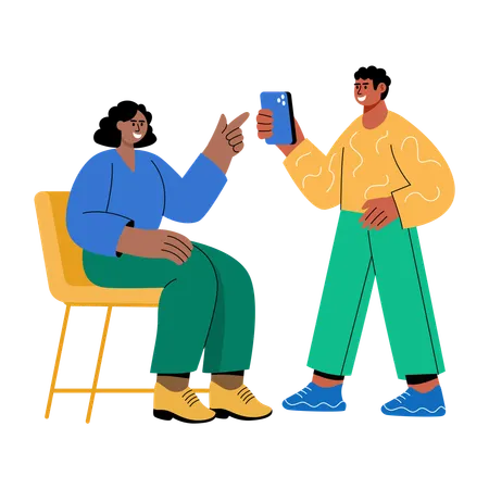 Boy creating advertising video  Illustration