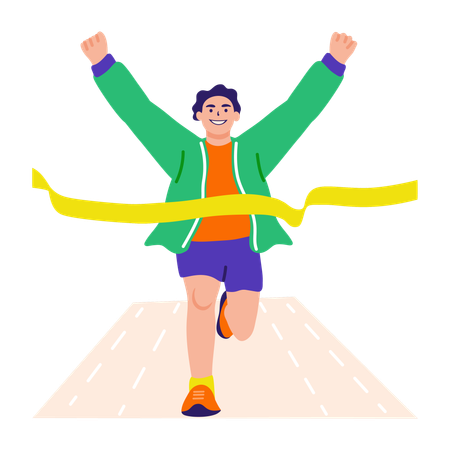 Boy crossing finish line  Illustration