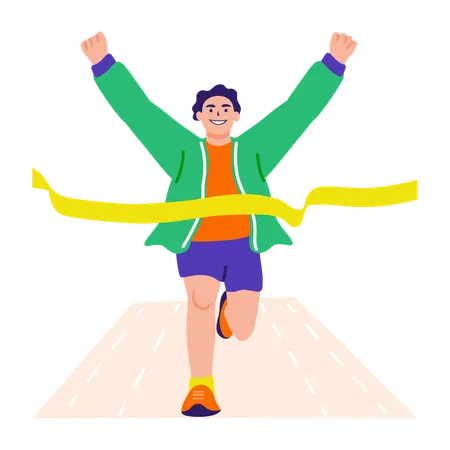 Boy crossing finish line  Illustration