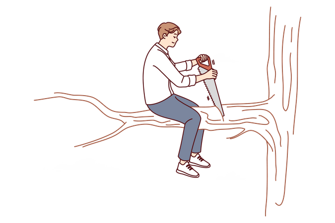 Boy cutting tree branch  Illustration