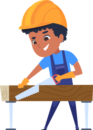 Boy cutting wooden log  Illustration