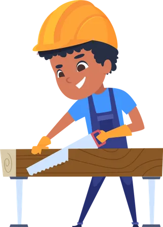 Boy cutting wooden log  Illustration