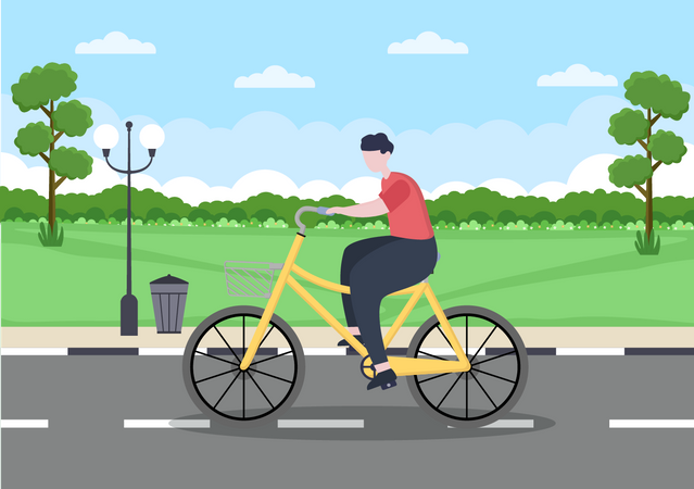 Boy cycling on road  Illustration