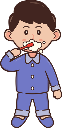 Boy daily brushes teeth in morning  Illustration