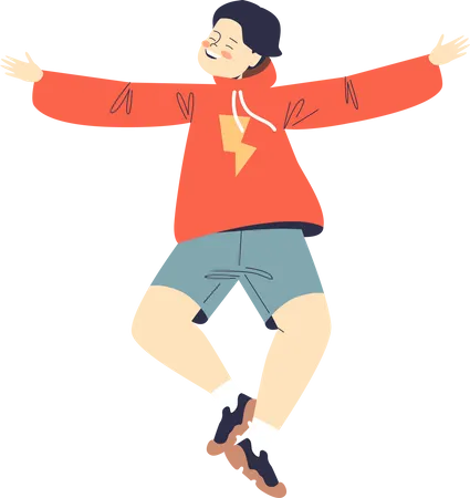 Boy dancing and jumping joyfully  Illustration