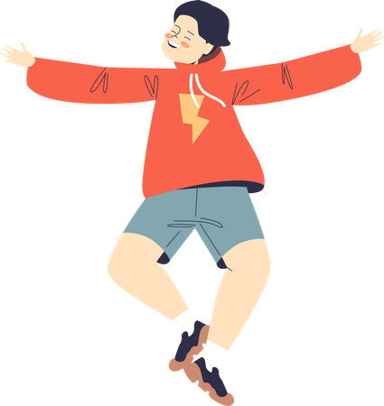 Boy dancing and jumping joyfully  Illustration