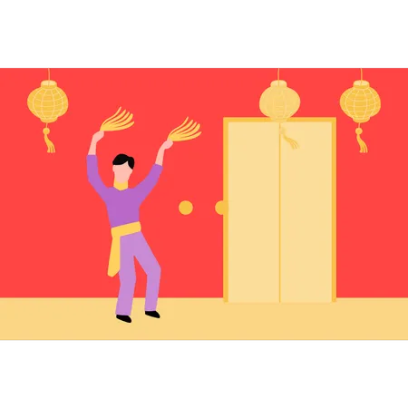 Boy dancing in Chinese New Year  Illustration
