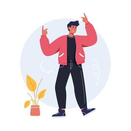 Boy dancing in college party  Illustration