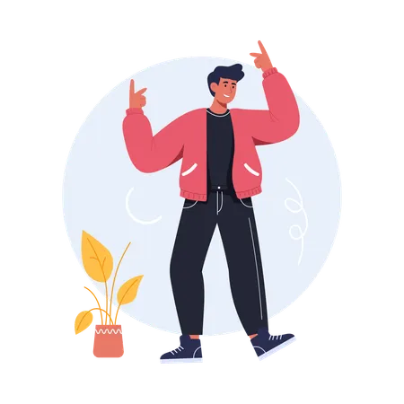 Boy dancing in college party  Illustration