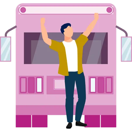 Boy dancing on bus arrival  Illustration