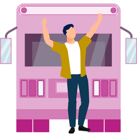 Boy dancing on bus arrival  Illustration