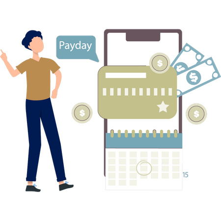 Boy dancing on pay day  Illustration