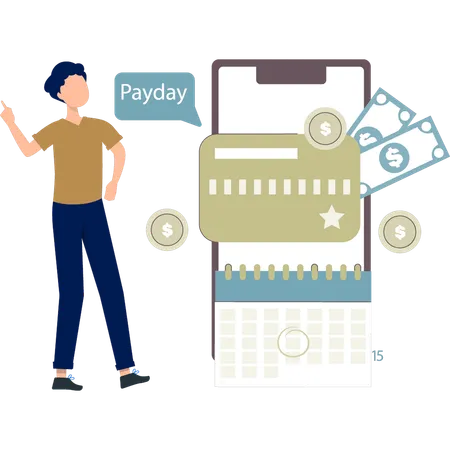 Boy dancing on pay day  Illustration