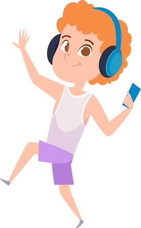 Boy dancing while listening to songs  Illustration
