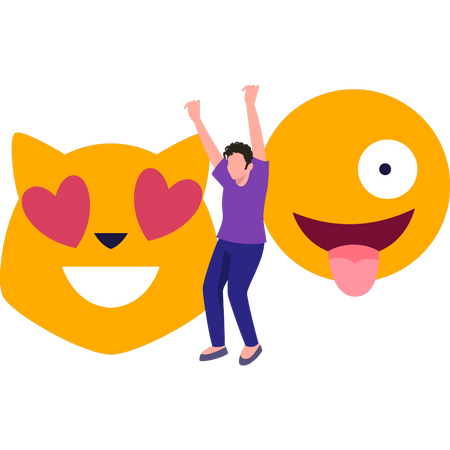 Boy dancing with emoji  Illustration