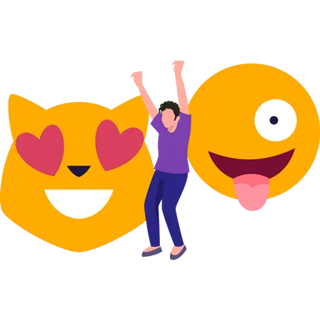 Boy dancing with emoji  Illustration