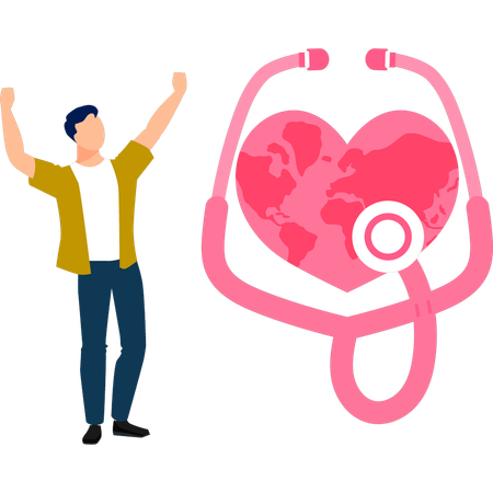 Boy dancing with healthy heart  Illustration