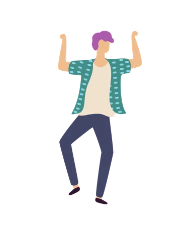 Moving Man With Rising Hands Full Length And Portrait View Of Male In Casual Clothes Dancing Person Dancer Boy Clubber Character Stag Party Vector Illustration