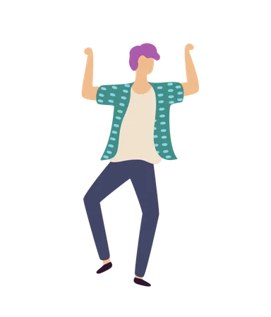 Boy dancing with raising hands  Illustration