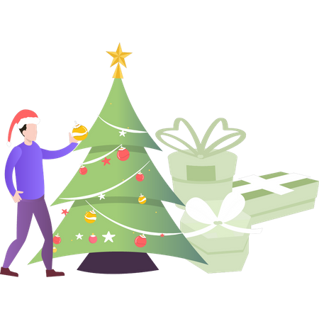 Boy decorating Christmas tree  Illustration