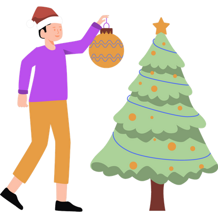 Boy decorating Christmas tree  Illustration