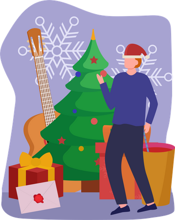 Boy decorating christmas tree  Illustration