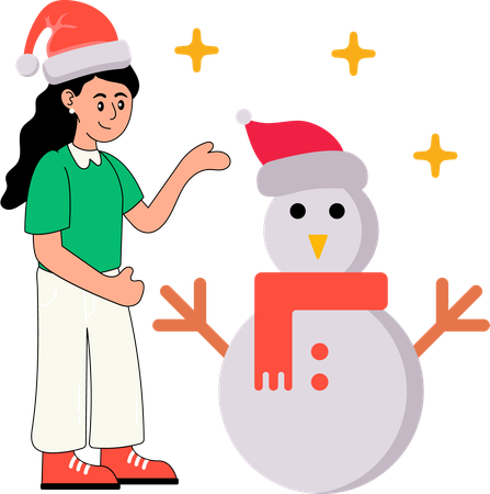 Boy decorating Snowman  Illustration