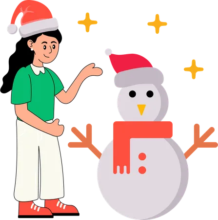 Boy decorating Snowman  Illustration