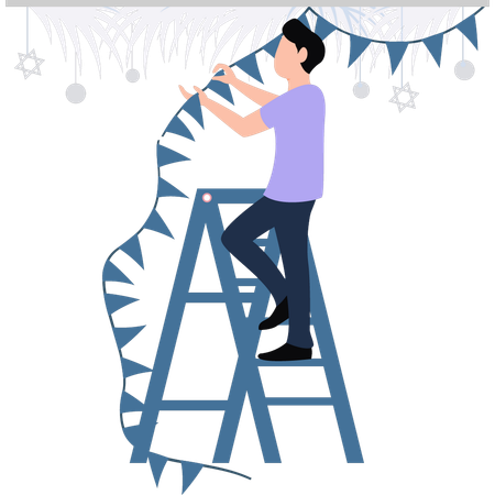 Boy decorating with bunting  Illustration