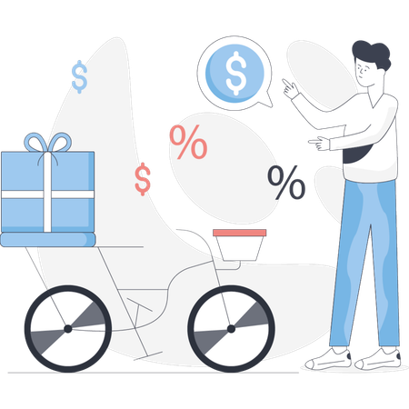 Boy  deliver parcel with bicycle  Illustration
