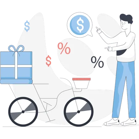 Boy  deliver parcel with bicycle  Illustration