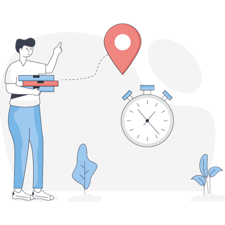 Boy Deliver Pizza In Location  Illustration