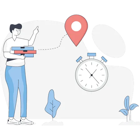 Boy Deliver Pizza In Location  Illustration