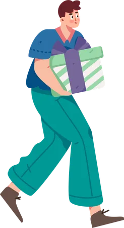 Boy delivering birthday gift  Illustration