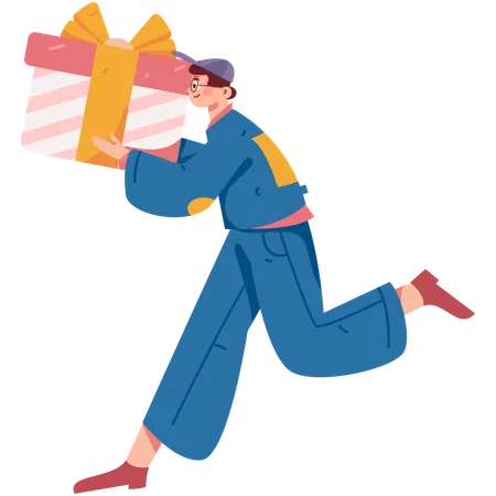 Boy delivering gift parcel  Illustration