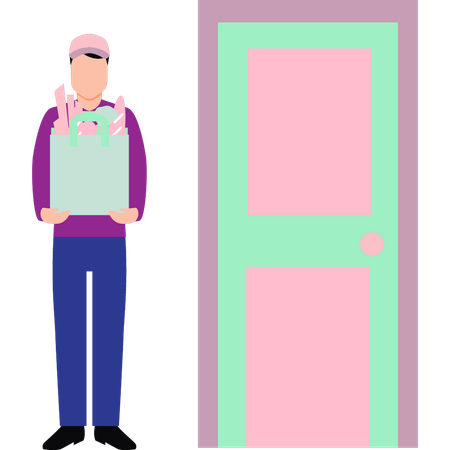 Boy delivering grocery bag  Illustration