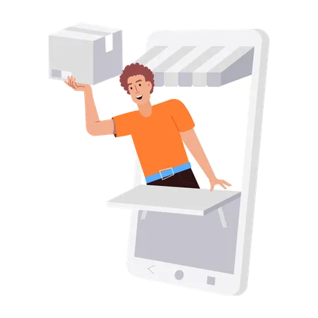 Boy delivering online parcel  Illustration