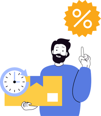 Boy delivering package on time  Illustration