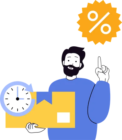 Boy delivering package on time  Illustration