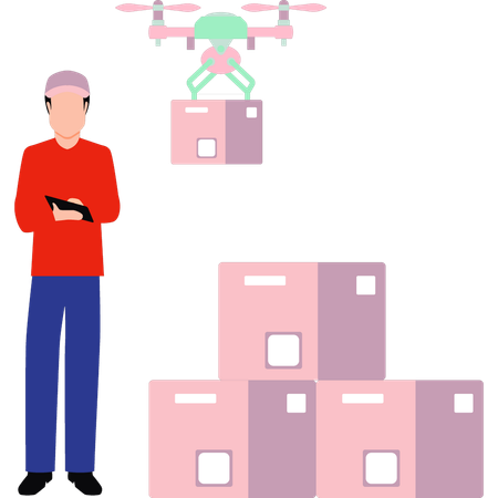 Boy delivering parcel by drone  Illustration