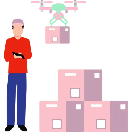 Boy delivering parcel by drone  Illustration