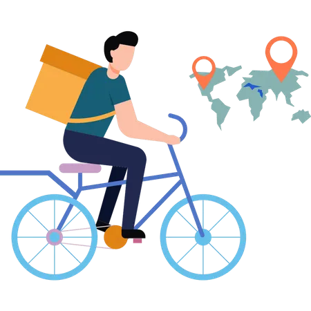 Boy delivering parcel on bicycle  Illustration