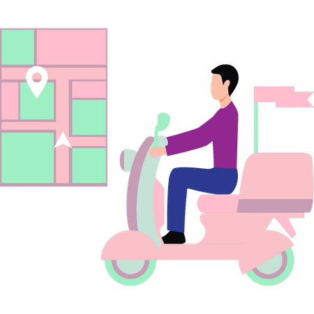 Boy delivering parcel on scooter  Illustration