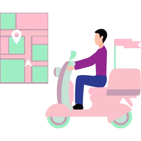Boy delivering parcel on scooter  Illustration