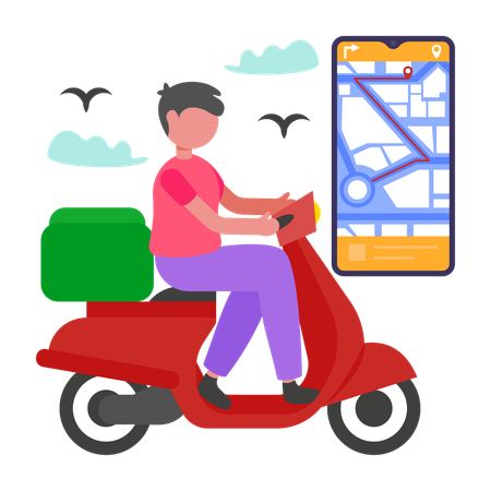 Boy delivering parcel On the Way  Illustration