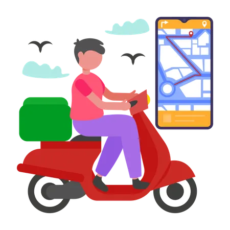Boy delivering parcel On the Way  Illustration