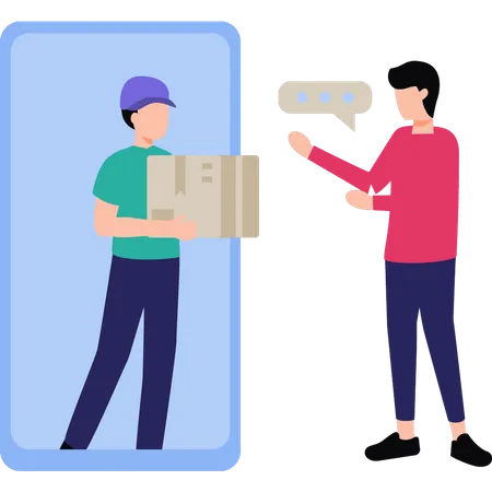 Boy delivering parcel online  Illustration