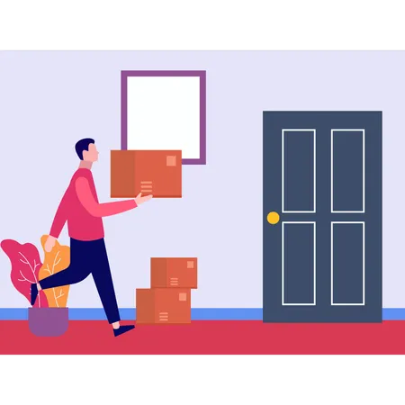 The Boy Is Delivering The Parcel To The Door Illustration