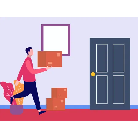 Boy Delivering Parcel To Door  Illustration