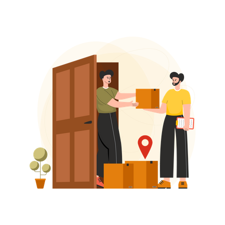 Boy delivering parcel to the given location Illustration